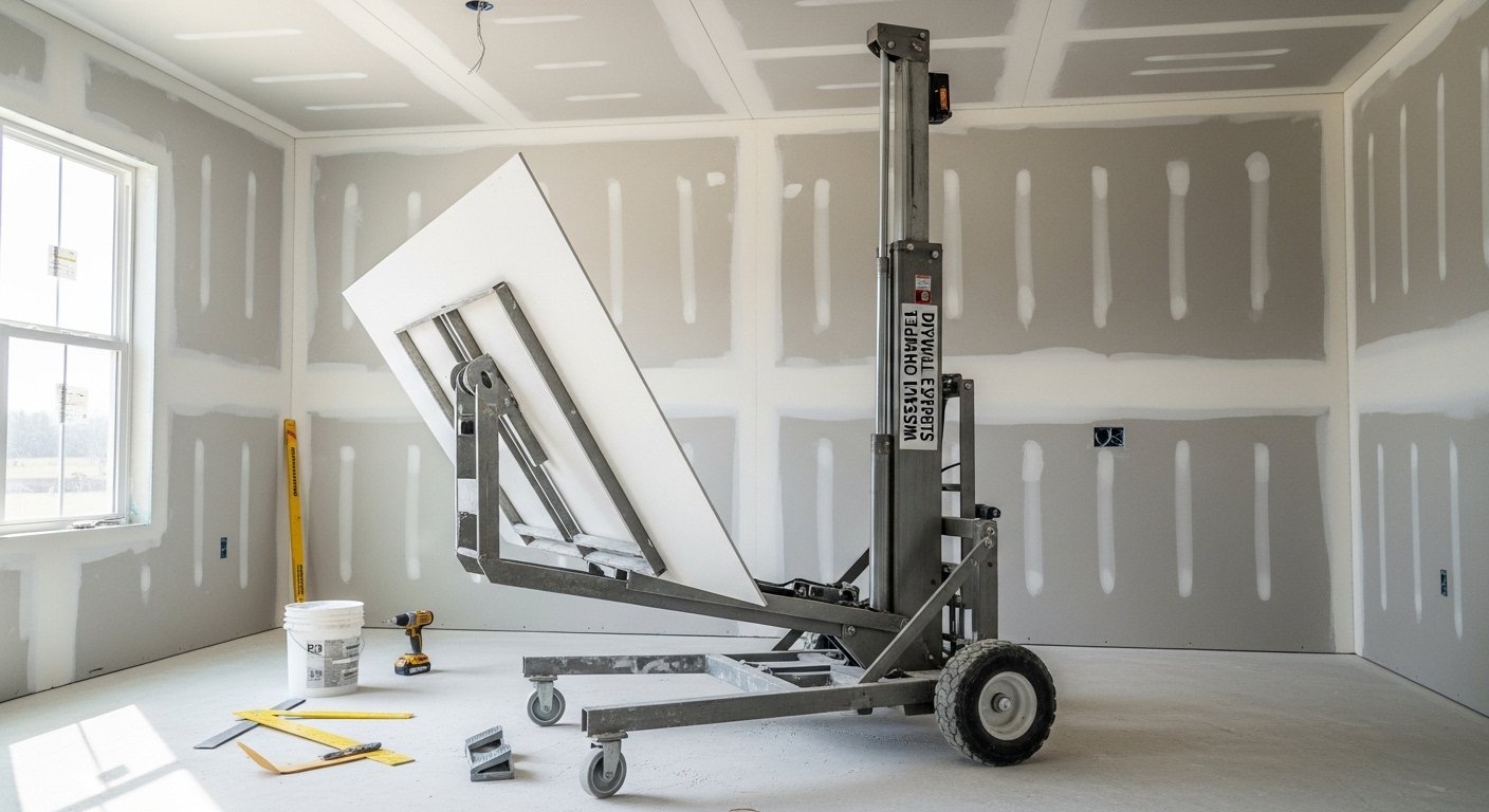 Lift supporting ceiling drywall during installation