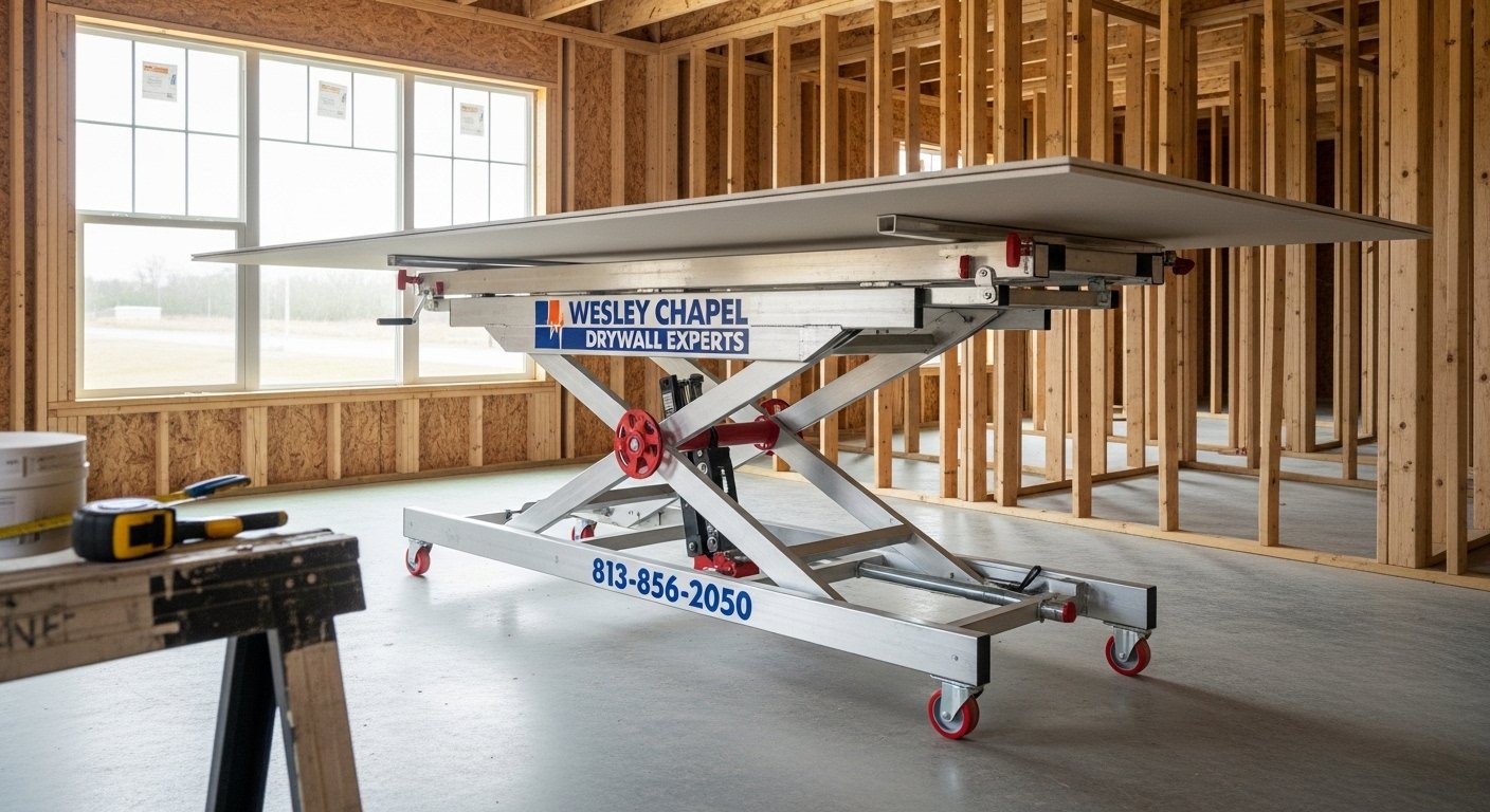 Drywall lift ready for interior ceiling installation work